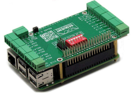 Sixteen solid state relays 2A 24V 8-layer stackable HAT module for Raspberry Pi with status LEDs and pluggable connectors
