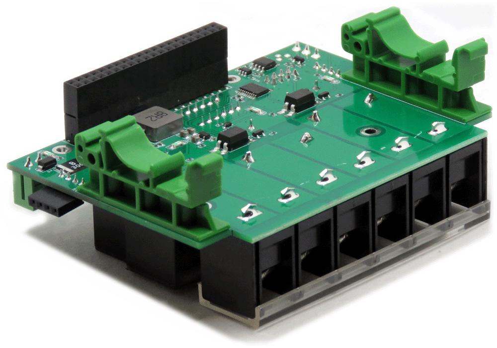 Three 40A-240V relays RS485 daisy-chainable HAT module for Raspberry Pi with heavy duty connectors and LED indicators