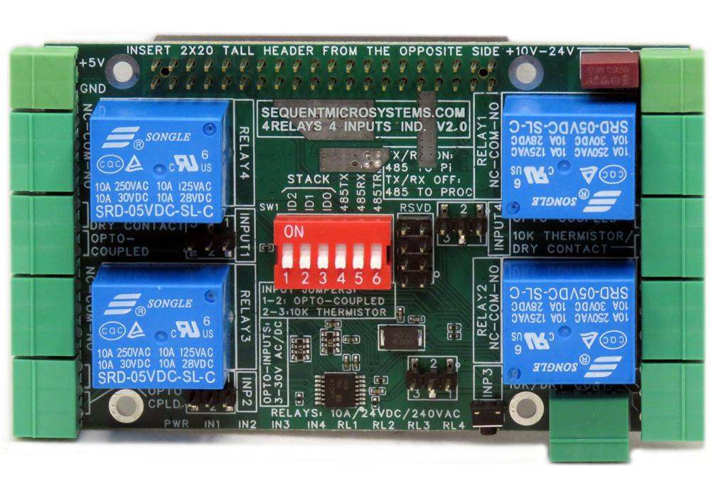 Smart Relays 4-relay 4-input stackable HAT for Raspberry Pi with universal inputs and load monitoring features