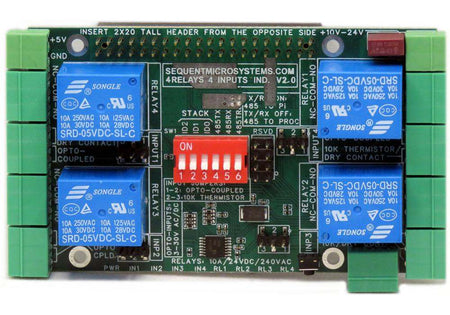 Smart Relays 4-relay 4-input stackable HAT for Raspberry Pi with universal inputs and load monitoring features