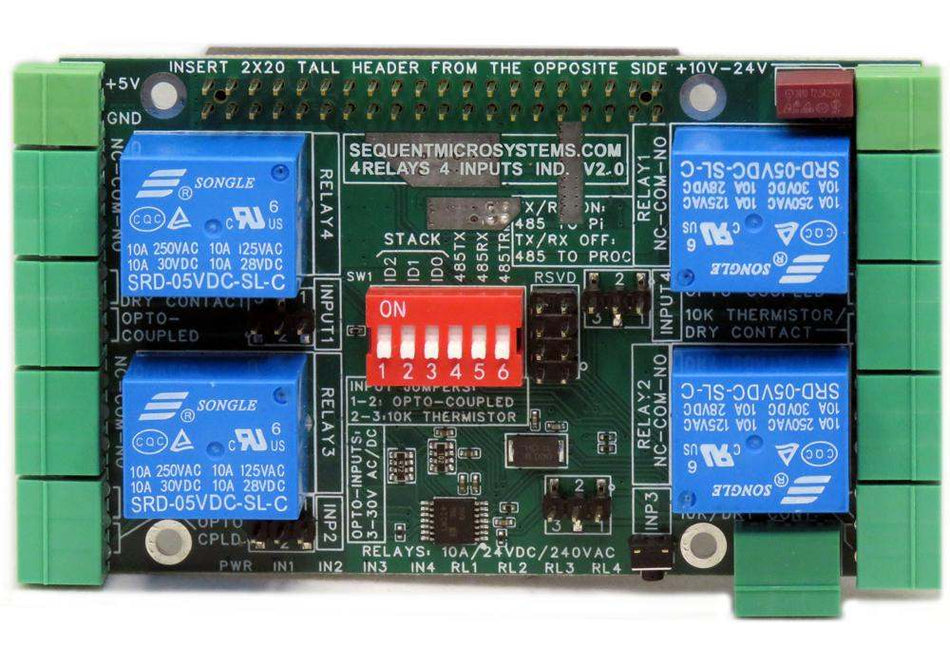 Smart Relays 4-relay 4-input stackable HAT for Raspberry Pi with universal inputs and load monitoring features