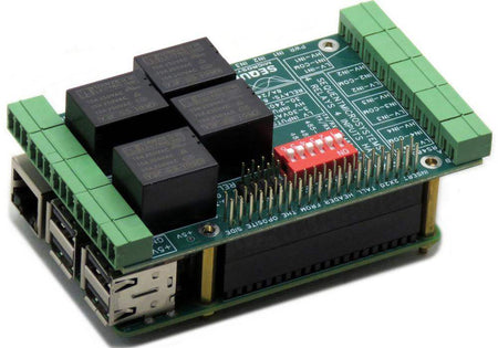 Four Relays four high voltage inputs 8-layer stackable HAT with opto-isolated inputs and relay outputs for Raspberry Pi automation projects