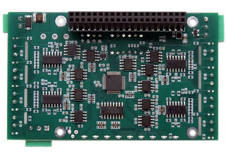 Eight Thermocouples DAQ 8-layer stackable HAT circuit board for Raspberry Pi with multiple integrated chips and connectors.