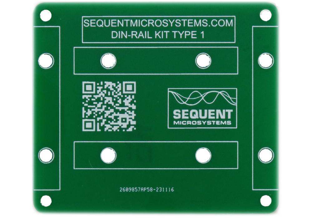 DIN-RAIL Kit Type 1 adapter plate for Raspberry Pi parallel mount with mounting holes and printed text.