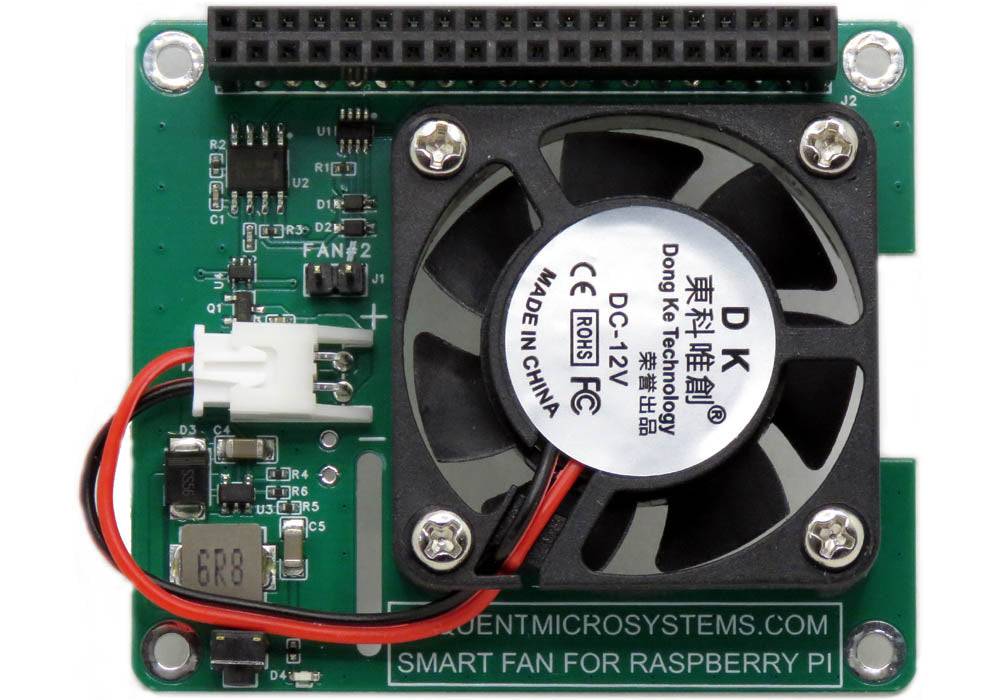 Smart Fan HAT cooling solution for Raspberry Pi with 40x40mm fan and precise PWM speed control.