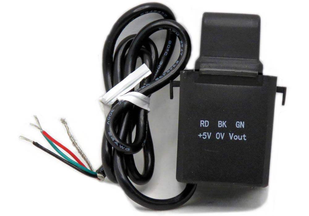 Compact HALL Effect Current Sensor with split-core design and three-wire connection for Raspberry Pi DAQ HAT, supporting ±20A input range and precise current measurement.