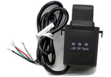 Compact HALL Effect Current Sensor with split-core design and three-wire connection for Raspberry Pi DAQ HAT, supporting ±20A input range and precise current measurement.