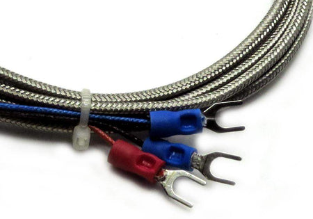 PT100 sensor with three-wire prong terminals and braided cables for Raspberry Pi RTD data acquisition
