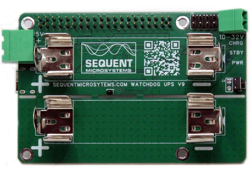 Super Watchdog HAT UPS battery backup circuit board for Raspberry Pi with dual 18650 battery sockets and I2C interface.
