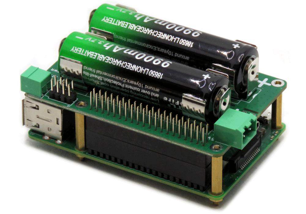 Super Watchdog HAT with dual 18650 Li-Ion battery backup for Raspberry Pi power and protection.