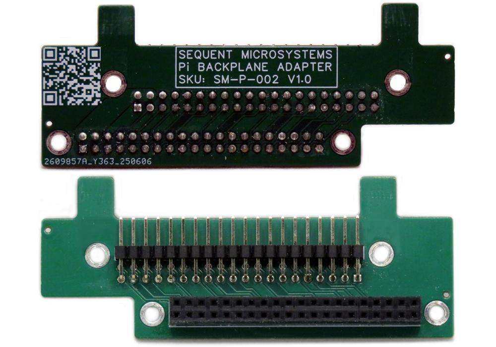 Sequent Microsystems Back Panel Adapter board for Raspberry Pi GPIO connection and vertical mounting.