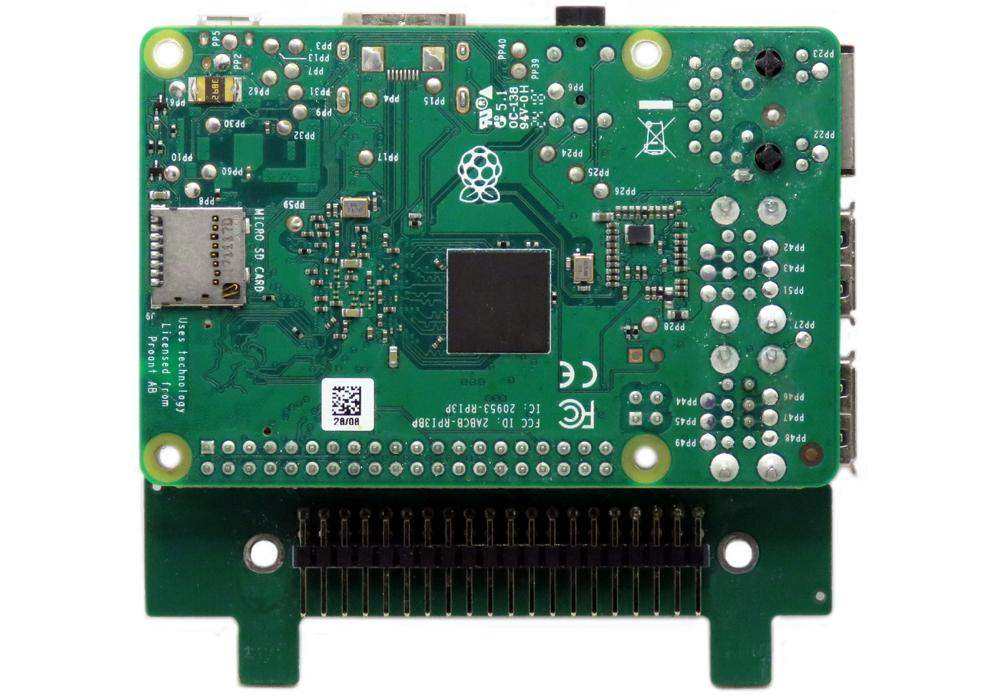 Back Panel Adapter for Raspberry Pi 3, 4, or 5 with 40-pin GPIO rotated 90 degrees for vertical mounting on Sequent Microsystems Back Panel