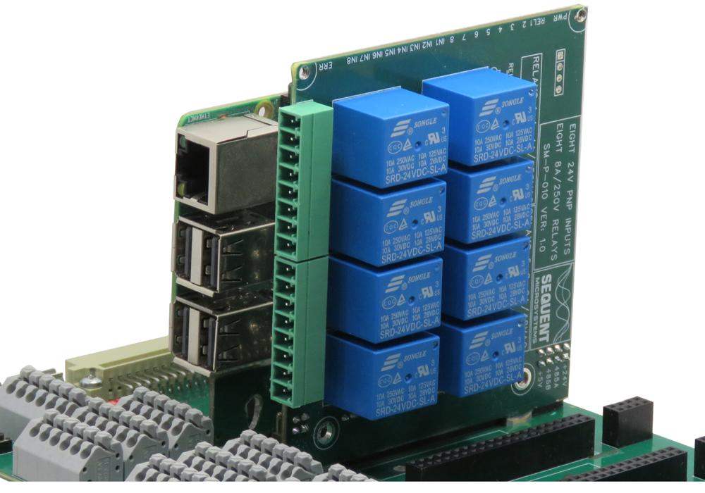 8-HV Relays 8-LV Inputs installed on Raspberry Pi Back Panel