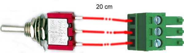 ON-OFF-ON switch with green terminal block and red wires in Raspberry Pi accessories kit