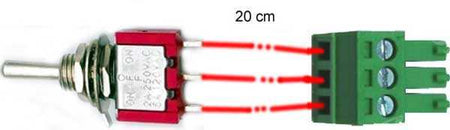 ON-OFF-ON switch with green terminal block and red wires in Raspberry Pi accessories kit
