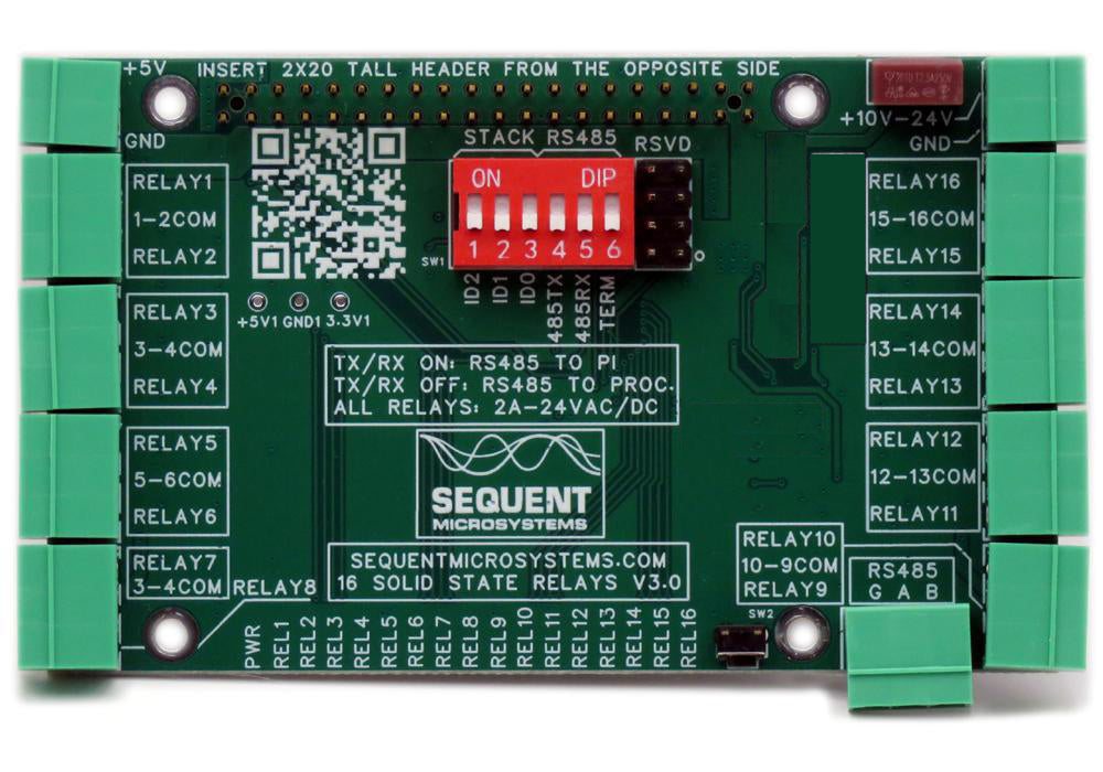 Sixteen Solid State Relays HAT top view