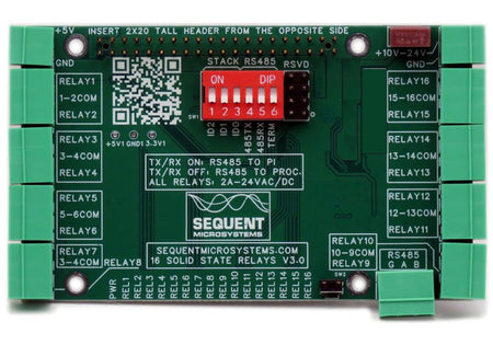 Sixteen Solid State Relays HAT top view