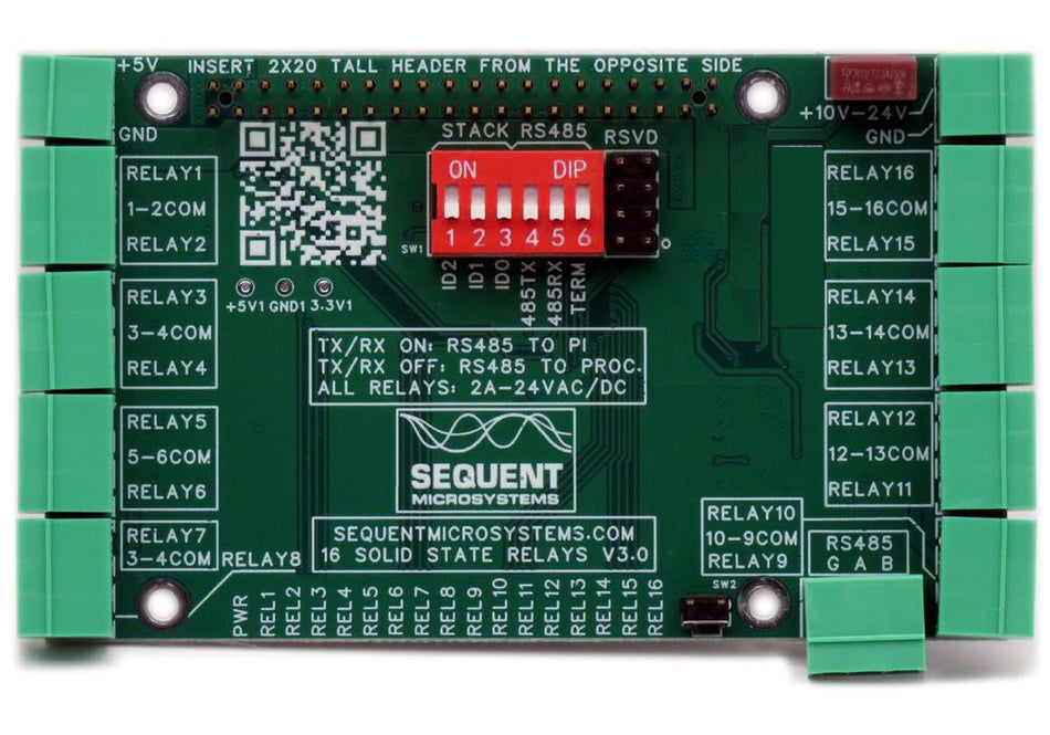 Sixteen Solid State Relays HAT top view