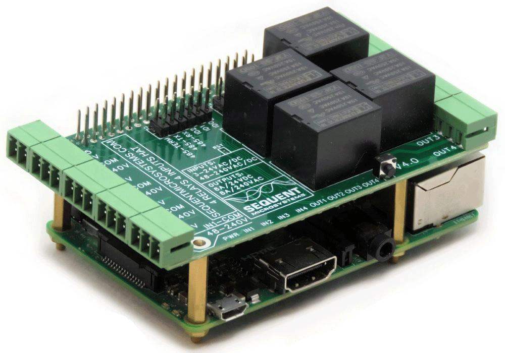 Four Relays 4 HV Inputs 8-Layer Stackable HAT for Raspberry Pi