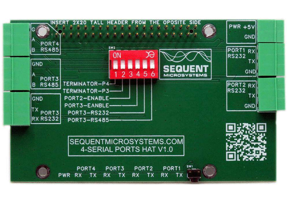 Four Serial Ports RS485 and RS232 Stackable HAT for Raspberry Pi