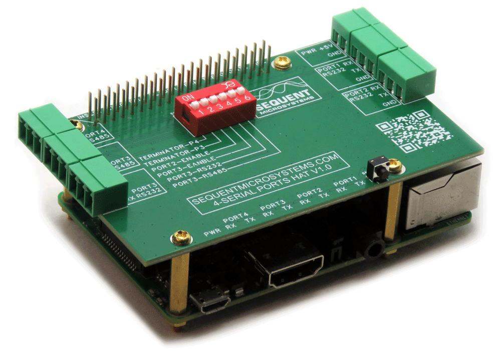 Four Serial Ports RS485 and RS232 Stackable HAT for Raspberry Pi