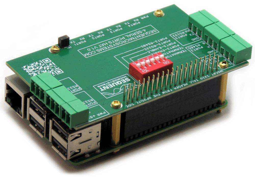 Four Serial Ports RS485 and RS232 Stackable HAT for Raspberry Pi