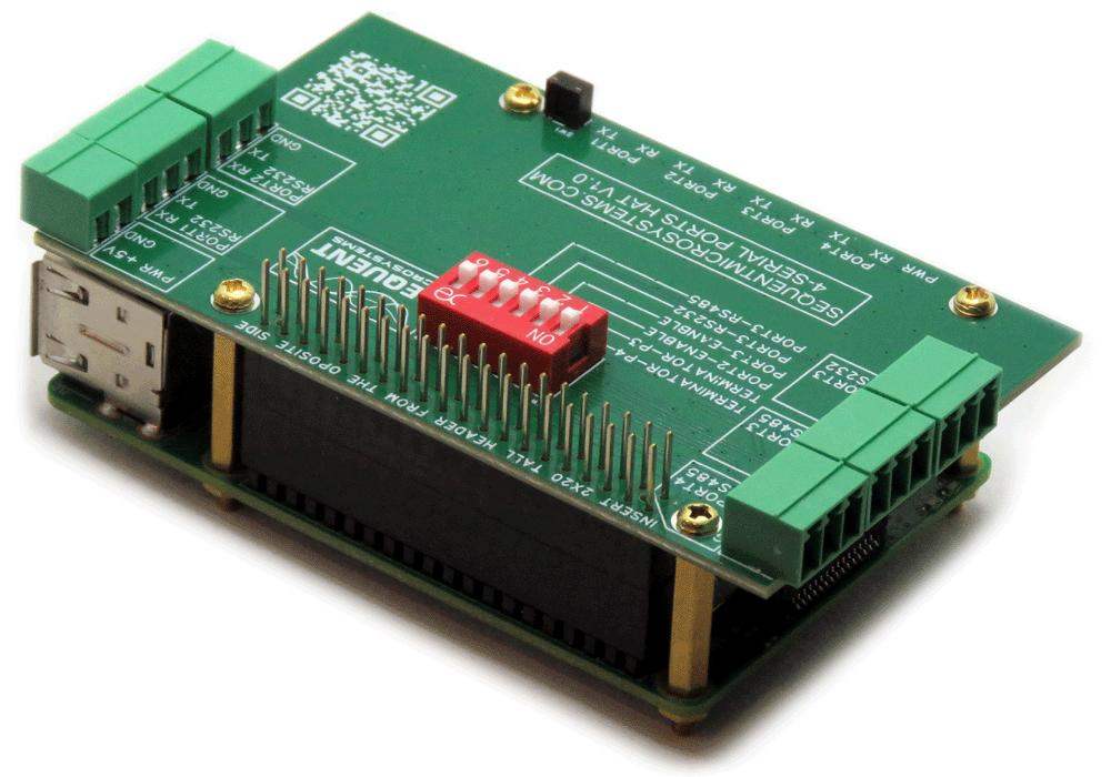 Four Serial Ports RS485 and RS232 Stackable HAT for Raspberry Pi