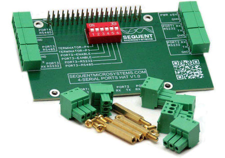 Four Serial Ports RS485 and RS232 Stackable HAT for Raspberry Pi