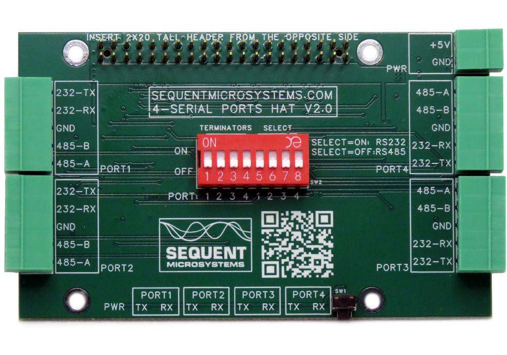 Four Serial Ports RS232-RS485 for Raspberry Pi - top view