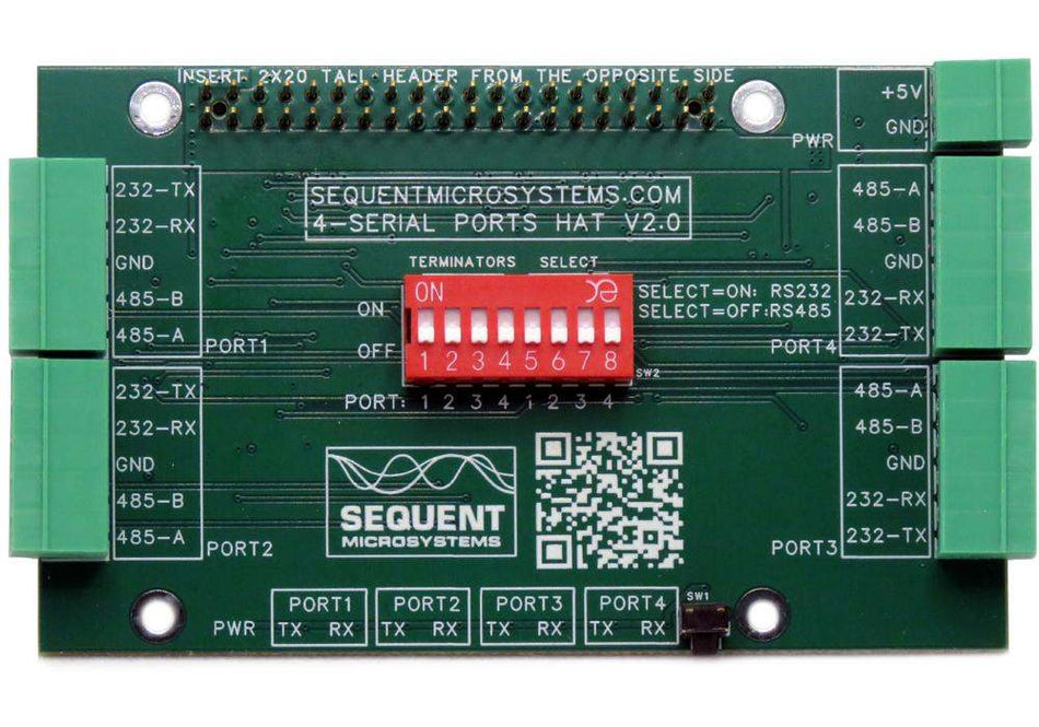 Four Serial Ports RS232-RS485 for Raspberry Pi - top view