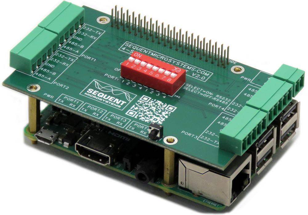 Serial Terminal Raspberry Pi Four Serial Ports RS485 and RS232 Stackable HAT for Raspberry Pi 4-5 ...