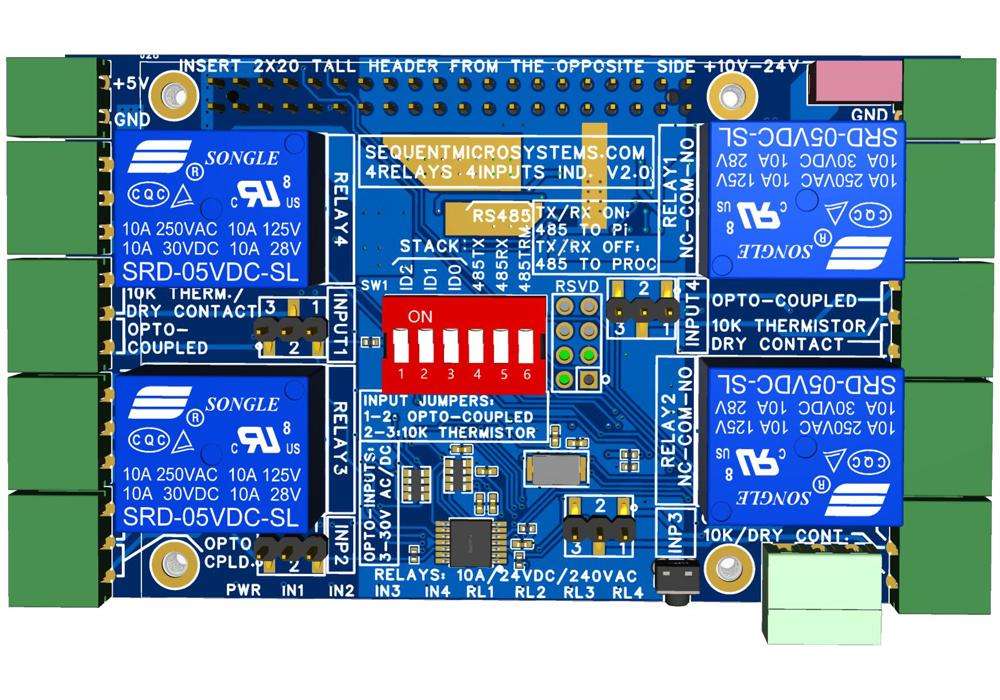 Four smart relays four universal inputs for Raspberry Pi