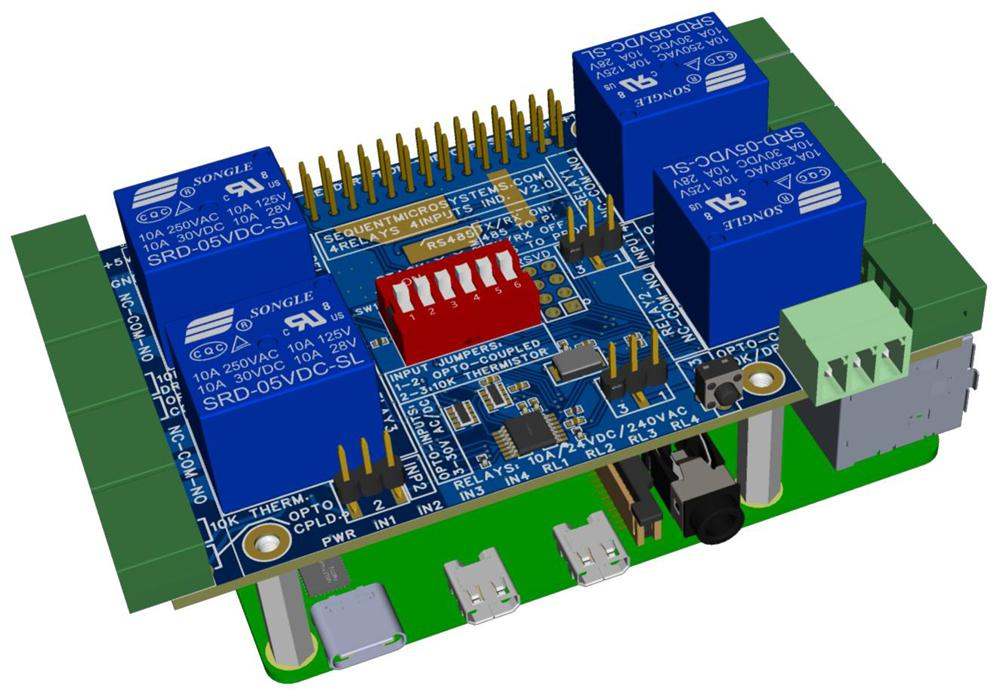 Four smart relays four universal inputs for Raspberry Pi