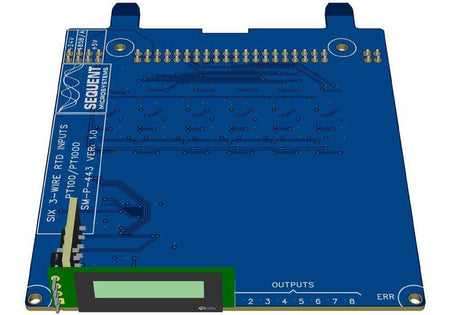 6 RTD Inputs circuit board with a blue PCB, green terminal connector, and built-in OLED display