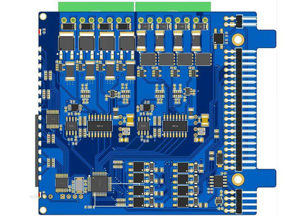 Eight MOSFETS with PWM card for Raspberry Pi Back Panel featuring current sensing, digital inputs, and galvanic isolation.
