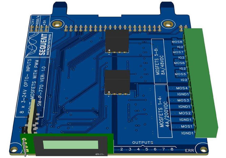 8-MOSFETS with PWM card for Raspberry Pi Back Panel Front