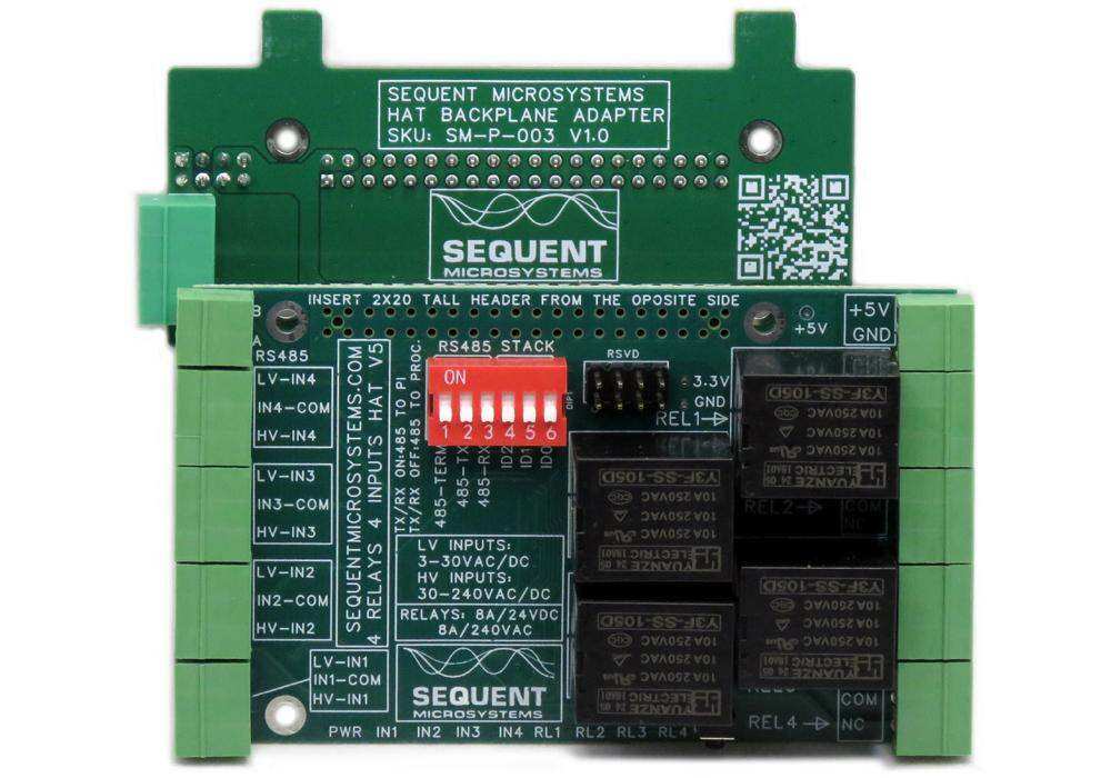Adapter for Mounting Raspberry Pi HATs on the Back Panel with sample HAT - front view