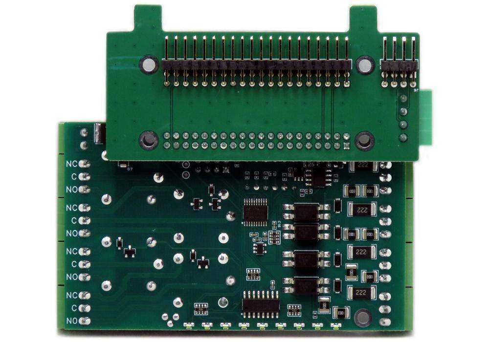 Adapter for Mounting Raspberry Pi HATs on the Back Panel with sample HAT - back view
