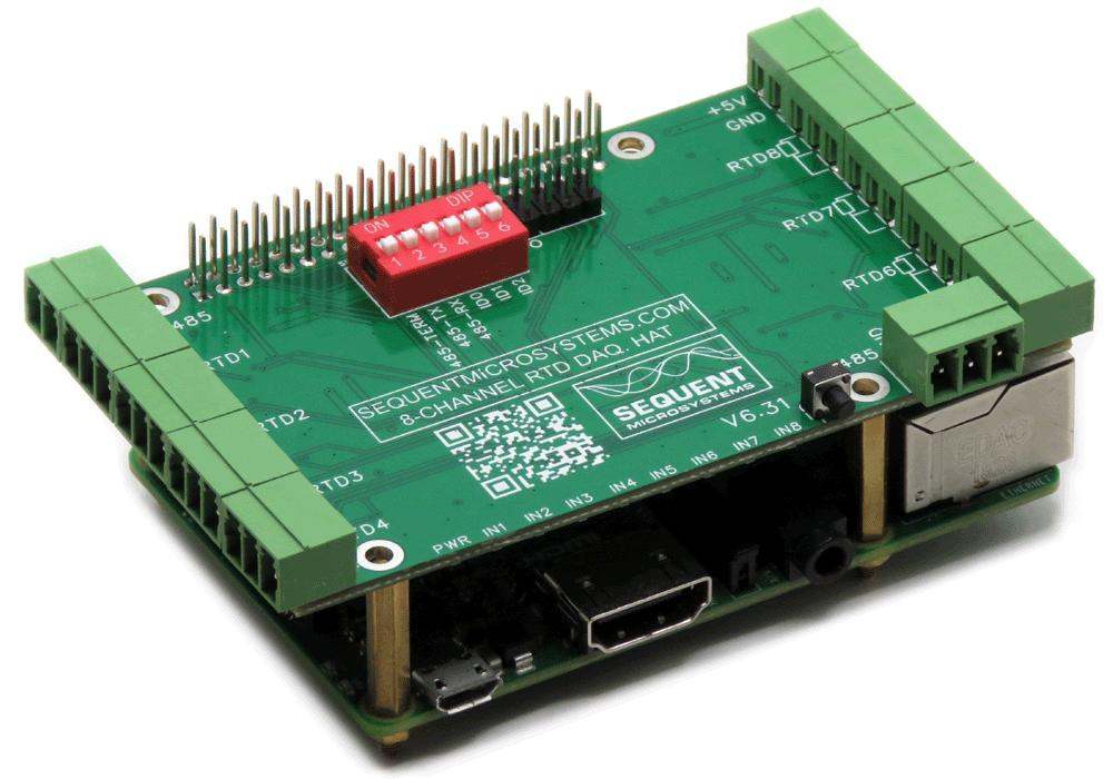 RTD Data Acquisition 8-Layer Stackable HAT for Raspberry Pi