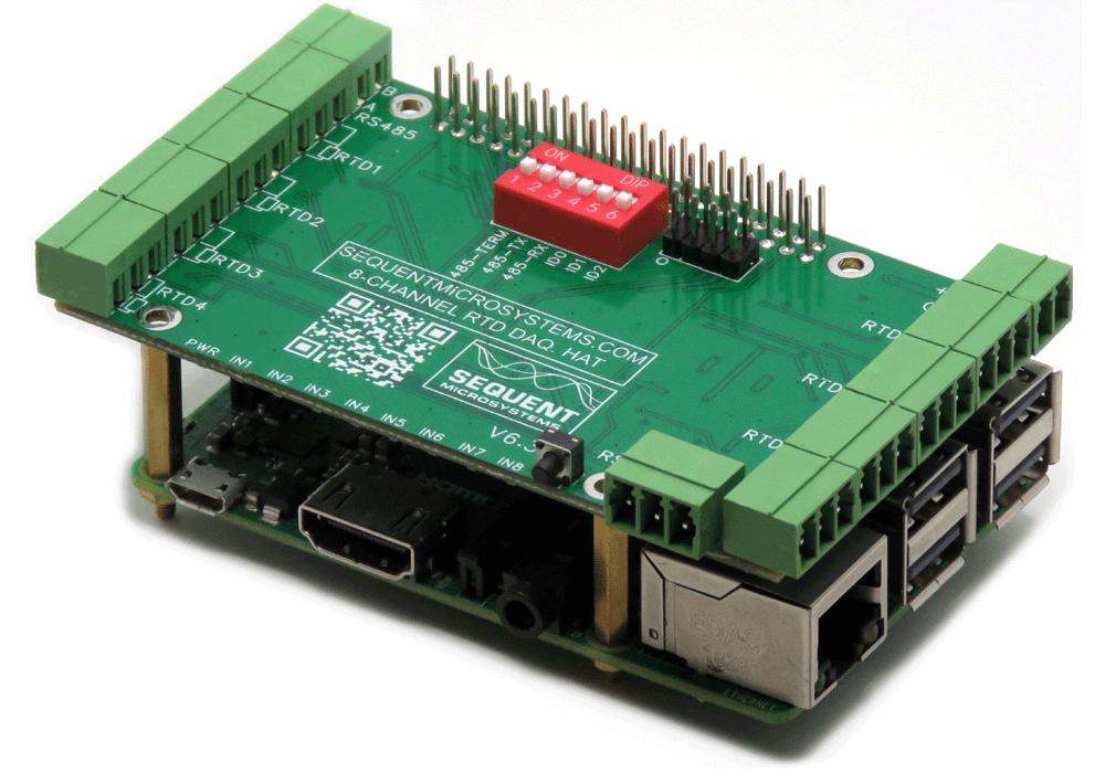 RTD Data Acquisition 8-Layer Stackable HAT for Raspberry Pi