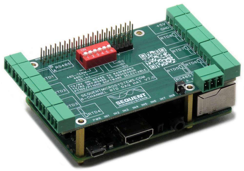 RTD Data Acquisition 8-Layer Stackable HAT for Raspberry Pi