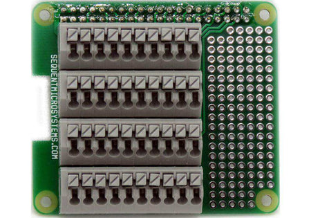 Breakout Card Type2 green PCB with four rows of gray spring-loaded terminals and a perforated prototype area