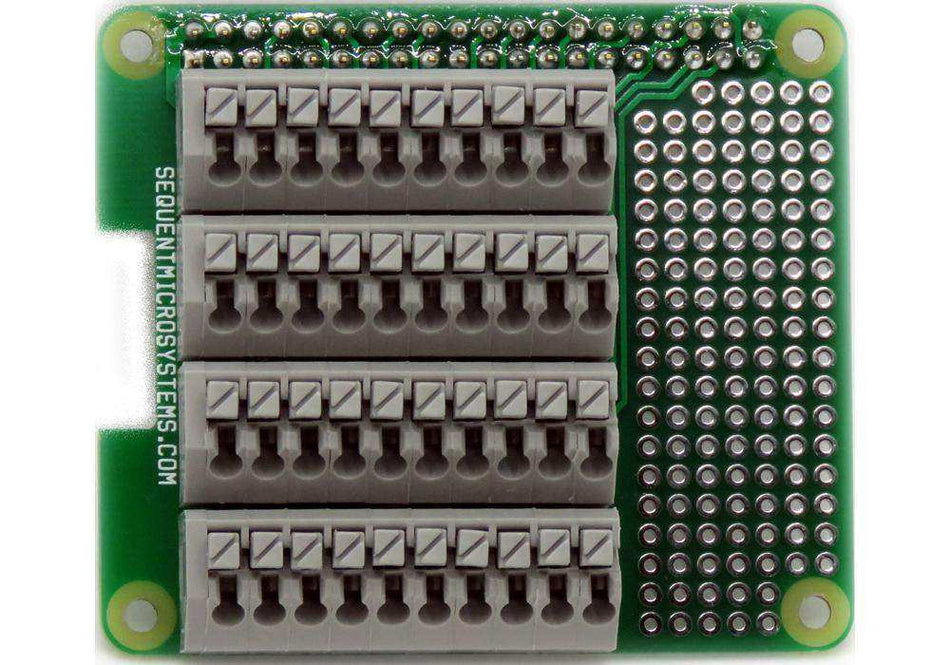 Breakout Card Type2 green PCB with four rows of gray spring-loaded terminals and a perforated prototype area