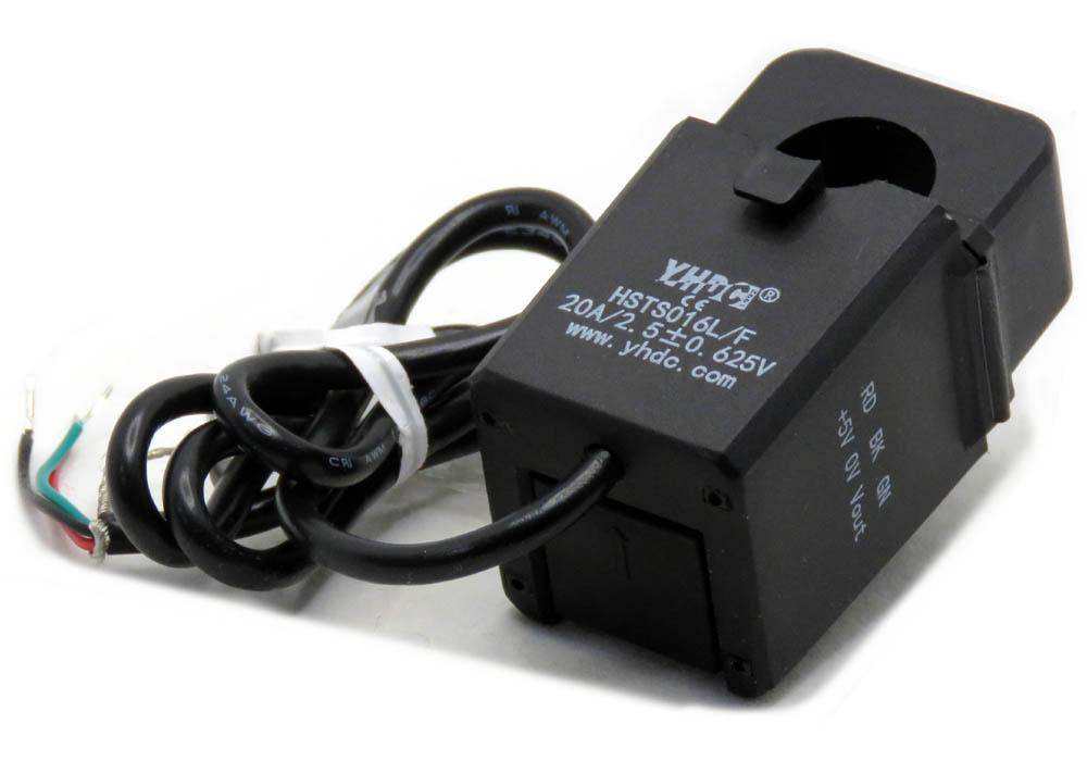HALL Effect Current Sensor with a black split-core housing, circular conductor opening, and coiled cable with exposed wires