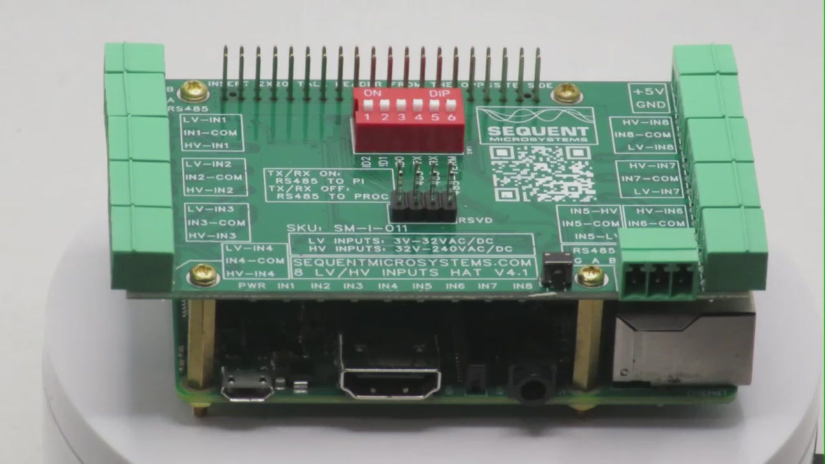 Eight HV Digital Inputs 8-layer stackable HAT for Raspberry Pi 360 view