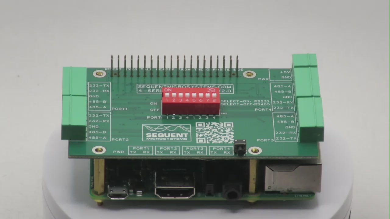 Four Serial Ports RS232-RS485 for Raspberry Pi - 360 view