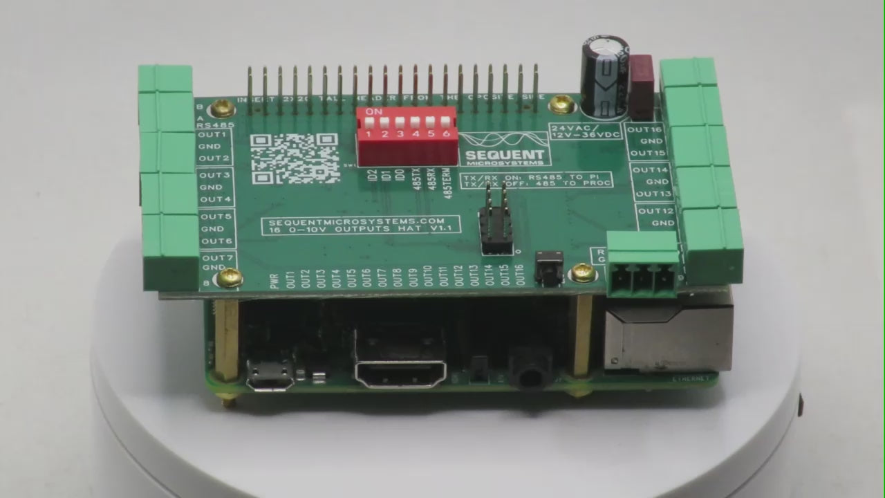 Sixteen 0-10V Analog Outpus 8-Layer Stackable HAT for Raspberry Pi