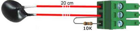Accessories Kit thermistor sensor with a black bulb, red wires, 10K resistor and green screw terminal connector